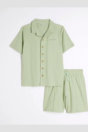 River Island Green Boys Textured Revere Shirt Set 5
