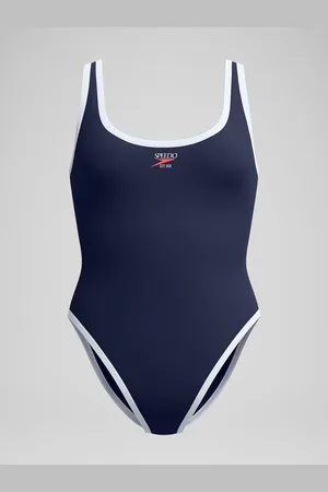 Speedo Blue Womens Solid Scoop Bound Swimsuit M