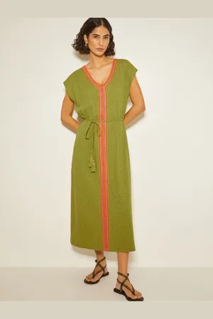Monsoon Green Estela Jersey Embroidered 100% Cotton Kaftan XXL