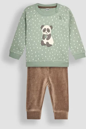 JoJo Maman Bébé Green Baby Panda Sweatshirt And Cosy Trousers Set Upto 3 Months (50