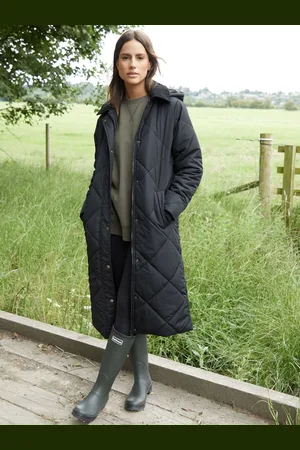 Threadbare Black Padded Diamond Quilted Longline Barn Jacket with Removable Hood 14