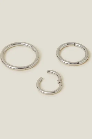 Accessorize Silver Platinum Plated Surgical Steel Clicker Hoops 3 Pack one
