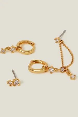Accessorize 14ct Gold Sparkle Chain Hoop Earrings 3 Pack one