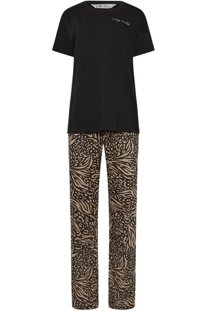 Long Tall Sally Black Animal Print Patchwork Wide Leg 100% Cotton Pyjamas Set AU 22-24 Tall