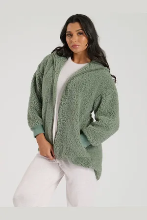 Loungeable Green Borg Button Lounge Hooded Cardigan small