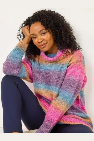 Roman Blue Petite Space Dye Roll Neck Longline Jumper AU 18