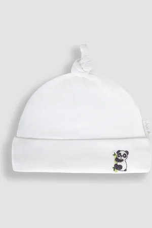JoJo Maman Bébé White Panda Embroidered Cotton Baby Hat Upto 3 Months (50