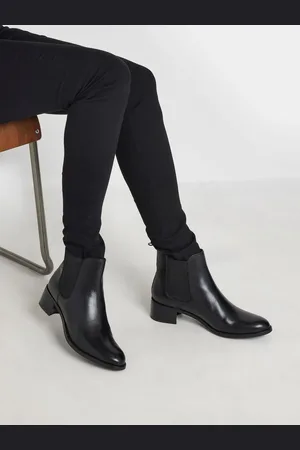Long Tall Sally Black Chelsea Ankle Block Heel Leather Boots AU 12 (EU 43)