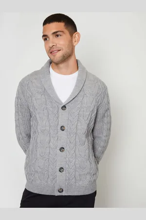 Threadbare Grey Cable Knit Shawl Collar Cardigan With Wool M