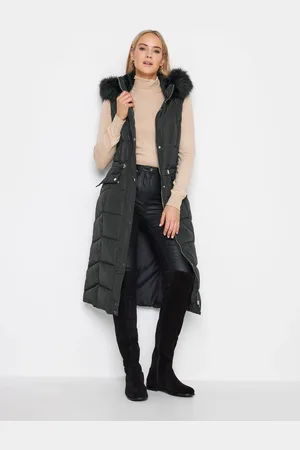 Long Tall Sally Black Faux Fur Trim Midi Gilet AU 14 Tall