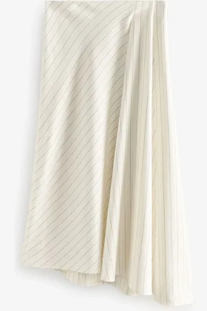 Next Striped Asymmetric Midi Skirt with Linen 14tall
