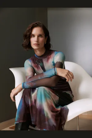 Whistles Oil Paint Print Mesh Dress AU 14