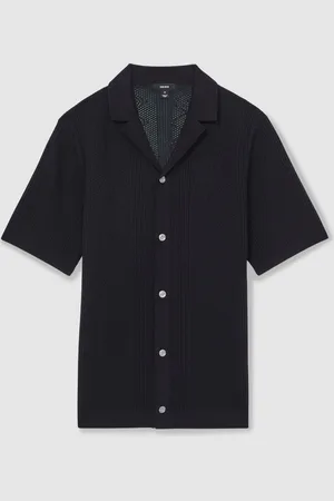 Reiss Kipling Textured-Knit Short-Sleeve Shirt L
