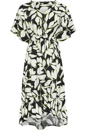 Evans Leaf Print Dipped Hem Midi Dress AU 22-24