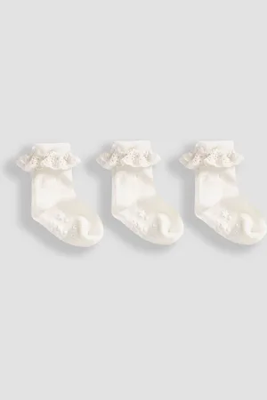JoJo Maman Bébé Cream 3-Pack Frilly Socks Upto 6 Months (50