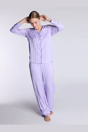 Boux Avenue Purple Luxe Satin Stripe Long Pyjamas Set 12