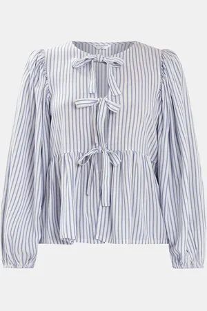 Accessorize Blue Stripe Tie-Front Blouse S