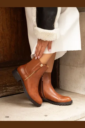 Linzi Brown Peyton Stretch Panel Ankle Boots With Inside Zip AU 8 (EU 39)