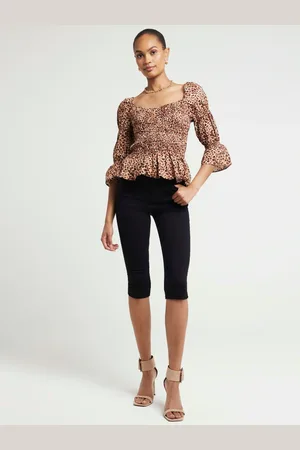 River Island Leopard Print Shirred Top AU 8