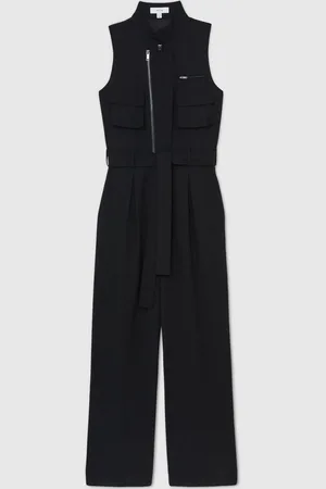 Reiss Black Carina Utility Zip Through Jumpsuit With Linen AU 8