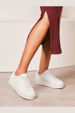 Lipsy London White Chunky Quilted Lace Up Flatform Trainers AU 8 (EU 39)