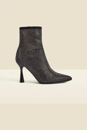 Sosandar Black Sparkle Flared Heel Sock Boots AU 5 (EU 36)