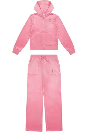 Juicy Couture Pink Girls Diamanté Zip-Through Wide Leg Joggers Tracksuit Set 14