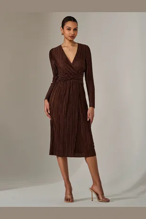 Jolie Moi Plisse Long Sleeve Midi Dress AU 14