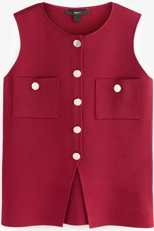 Next Red Smart Knitted Button Waistcoat Top S Reg