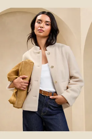 Lipsy London Cream Brushed Textured Short Swing Bomber Jacket AU 16