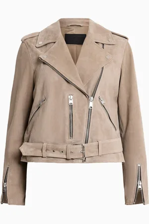 AllSaints AllSaints Grey Suede Balfern Biker Jacket AU 8