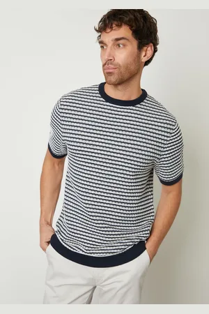 Threadbare Blue Stripe Textured Knitted T-Shirt L