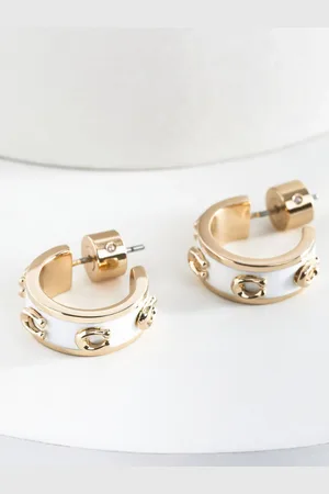 Coach Gold Tone Signature Enamel Hoops Earrings One