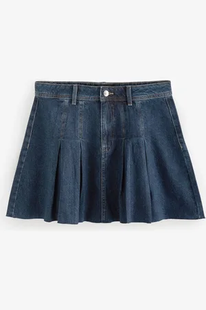 Next 100% Cotton Pleated Denim Mini Skirt AU 18