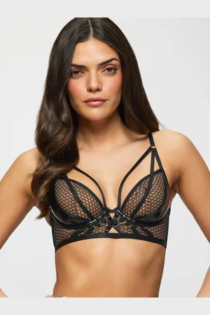 Ann Summers Black Evoke PU & Mesh Non Pad Plunge Bra 32 B