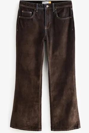 Next Brown Velvet Flocked Relaxed Bootcut 100% Cotton Jeans AU 18 R
