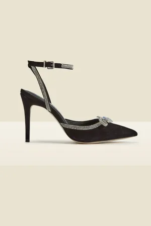 Sosandar Suede Diamante Bow Trim Ankle Strap Court Shoes AU 10 (EU 41)