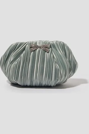 Monsoon Green Pen Plisse Satin Clutch Bag One
