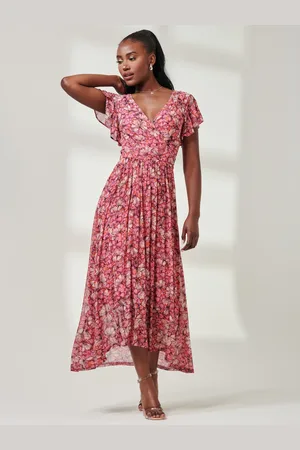 Jolie Moi Wrap Dip Hem Mesh Maxi Dress AU 10