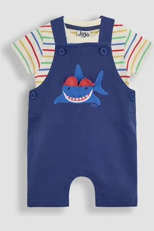 JoJo Maman Bébé Indigo Shark 2-Piece Appliqué Dungarees & T-Shirt Set 1.5