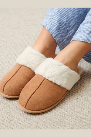 Threadbare Brown Faux Suede Faux Fur Lined Mule Slippers AU 5.5 (EU 37)