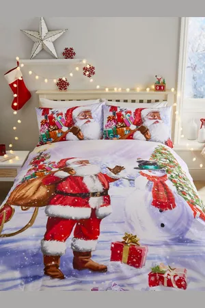 FUSION White Christmas Santa & Snowy Duvet Cover and Pillowcase Set King