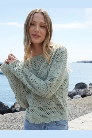 Threadbare Green Long Sleeve Pointelle Crochet Knit Jumper AU 14