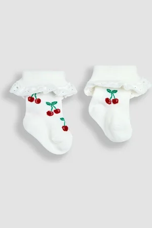 JoJo Maman Bébé Cream Cherry 2-Pack Frilly Socks 4