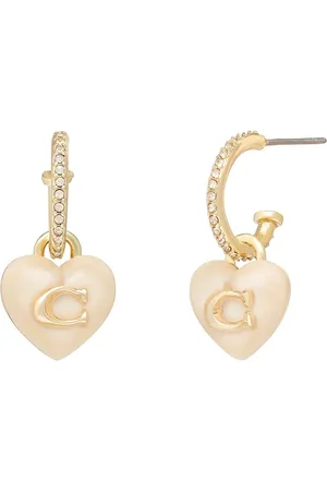 Coach Gold Tone Signature Heart Huggies Earrings One