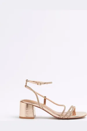 River Island Gold Strappy Block Heel Sandals AU 7 (EU 38)