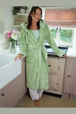 Threadbare Green Faux Fur Trim Dressing Gown M