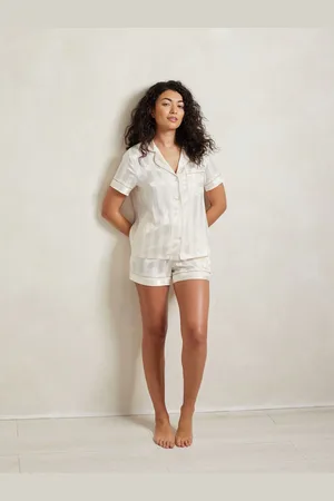 Chelsea Peers White Satin Jacquard Stripe Short Pyjamas Set AU 16