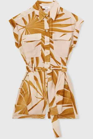 Reiss Neutral Harri Palm Print Belted Playsuit AU 4