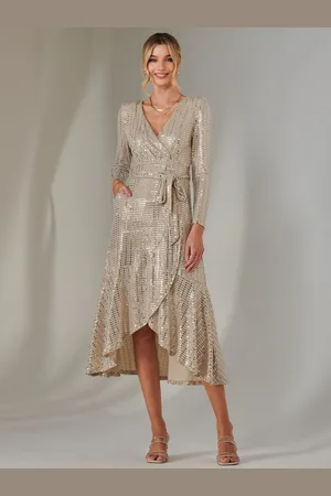 Jolie Moi Long Sleeve Metallic Spot Maxi Dress AU 16